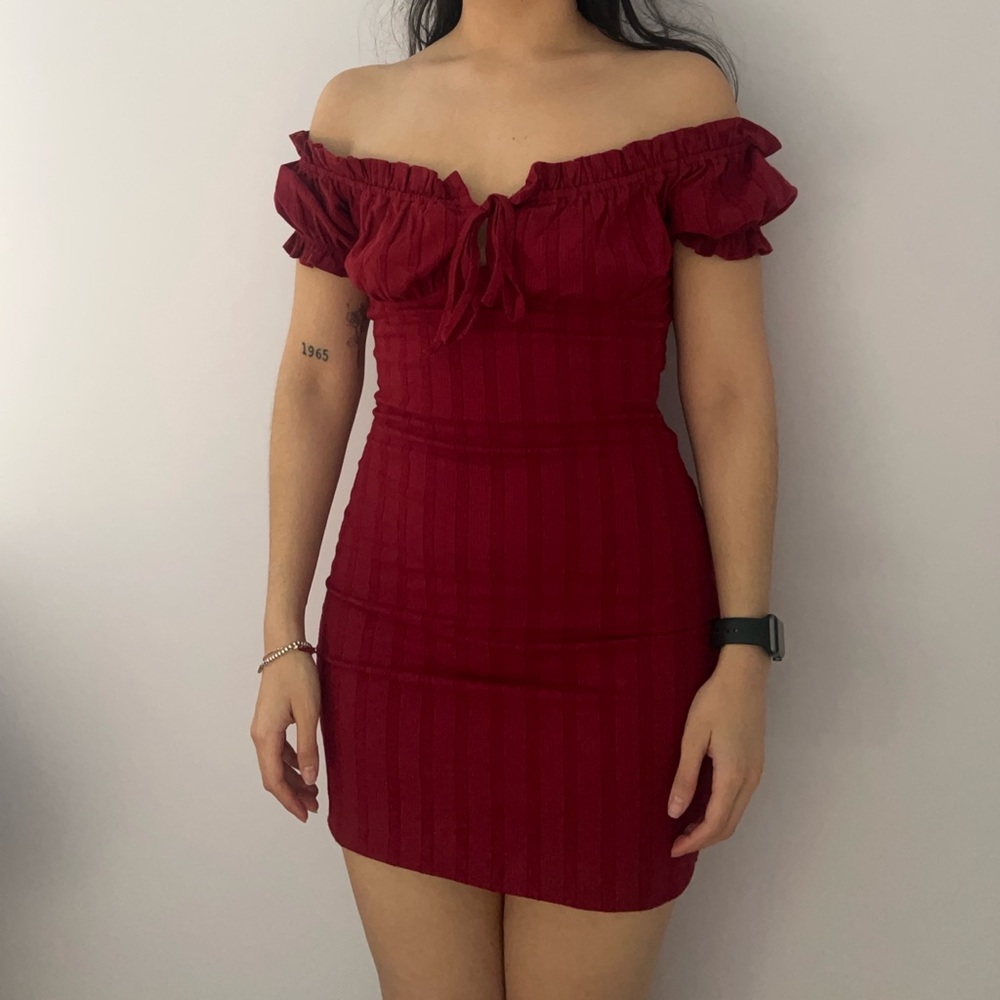 Windsor Bodycon Mini Dress, Size: Medium, Burgundy
